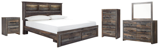 Drystan Bookcase Bed With 2 Storage Drawers With Mirrored Dresser, Chest And Nightstand