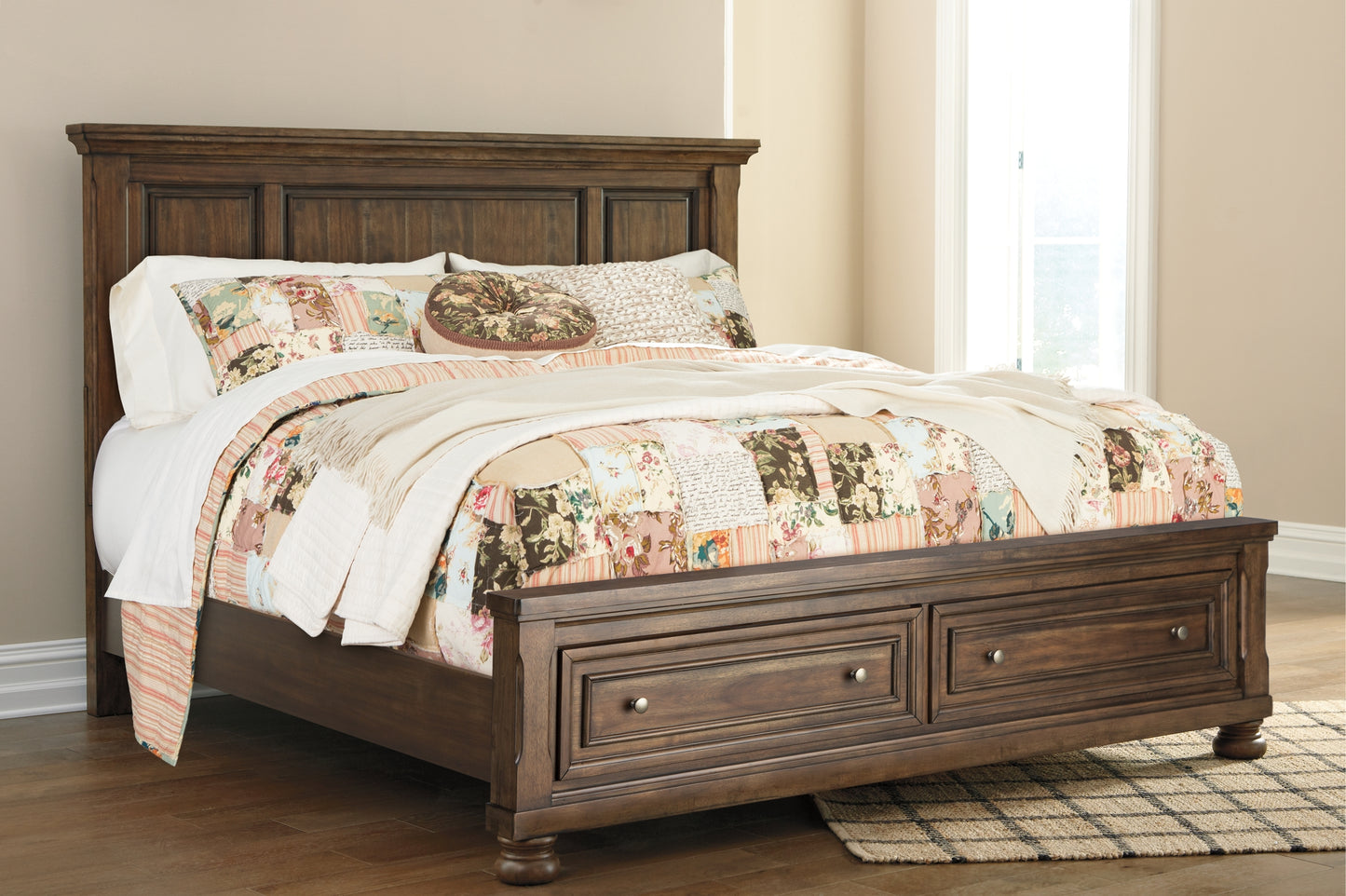 Flynnter Panel Bed With 2 Storage Drawers With Mirrored Dresser