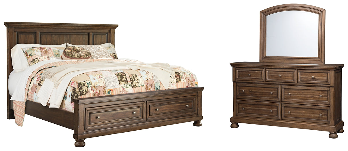 Flynnter Panel Bed With 2 Storage Drawers With Mirrored Dresser