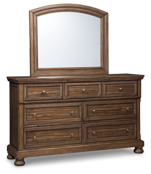 Flynnter Panel Bed With 2 Storage Drawers With Mirrored Dresser