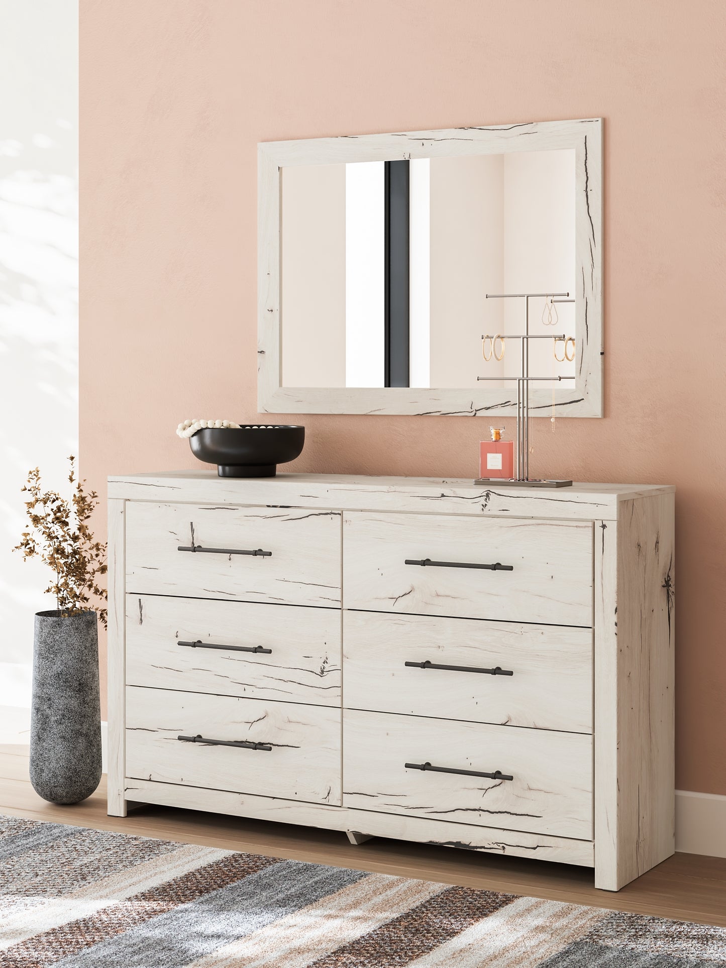 Lawroy Queen Panel Headboard with Mirrored Dresser