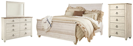 Willowton Sleigh Bed With Mirrored Dresser And Chest