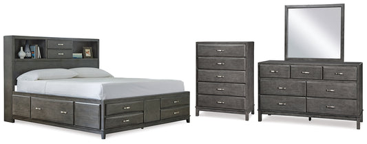 Caitbrook Storage Bed With 8 Storage Drawers With Mirrored Dresser And Chest