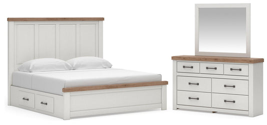 Savonport King Panel Bed with Storage, Dresser and Mirror