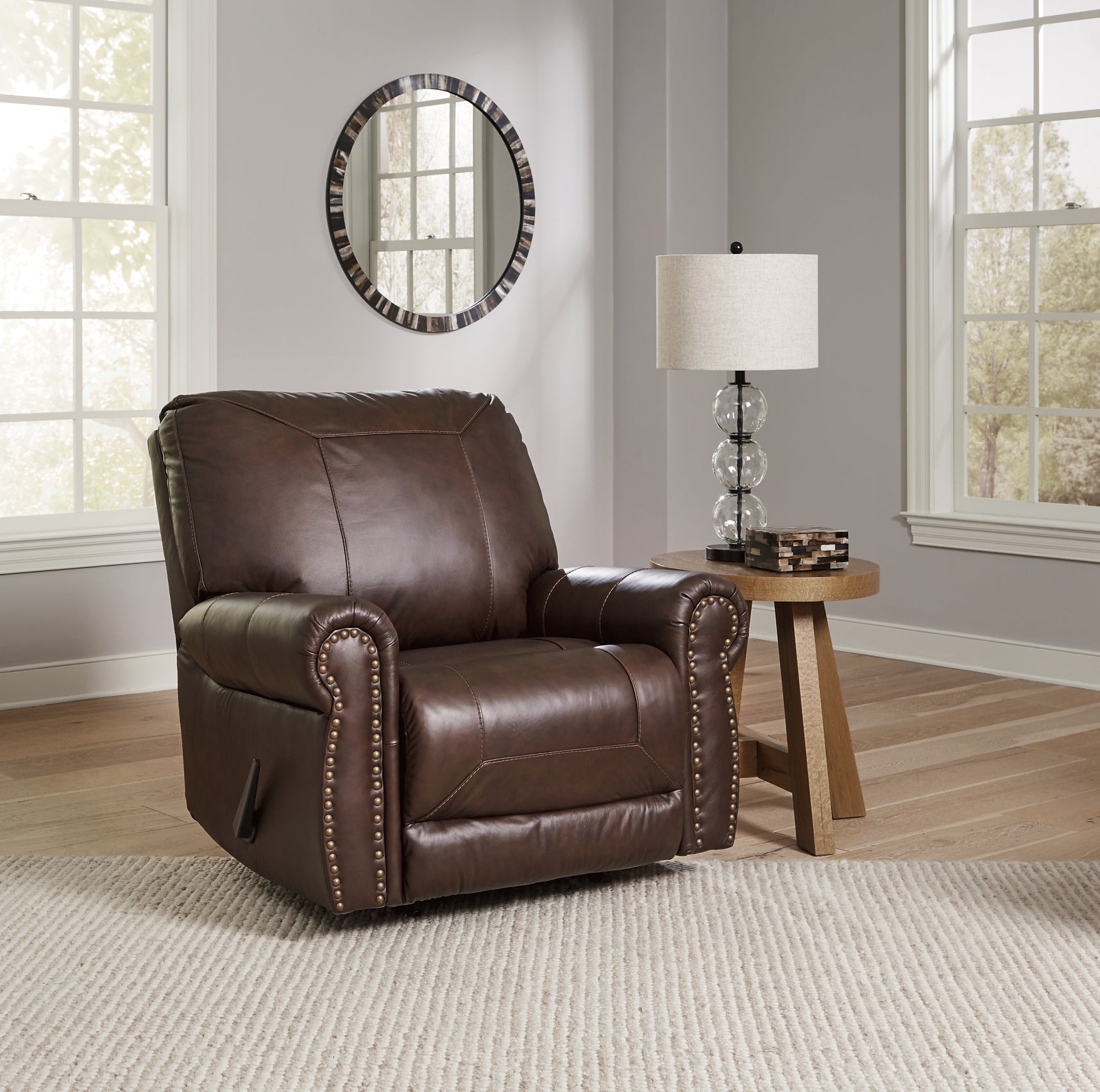 Rocker recliner hotsell with nailhead trim