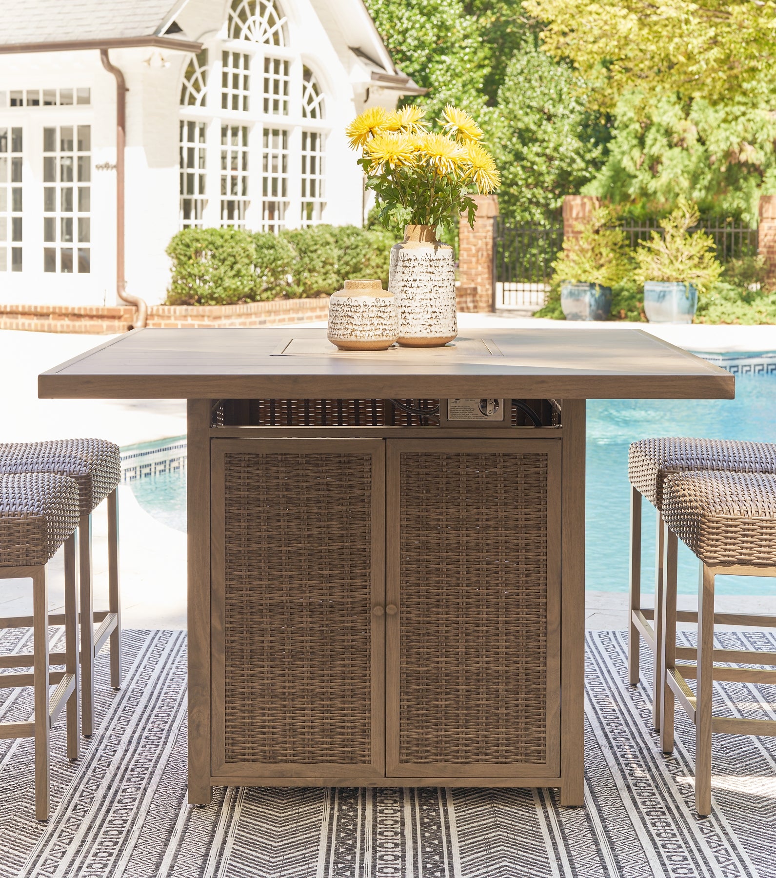 Walton Bridge Square Bar Table w Fire Pit Barnett and Swann Home
