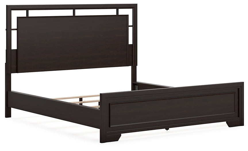 Covetown California King Panel Bed with Mirrored Dresser and Chest