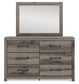 Graystorm King Panel Bed with Mirrored Dresser and Chest