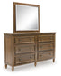 Sturlayne Queen Upholstered Panel Bed with Mirrored Dresser and Nightstand