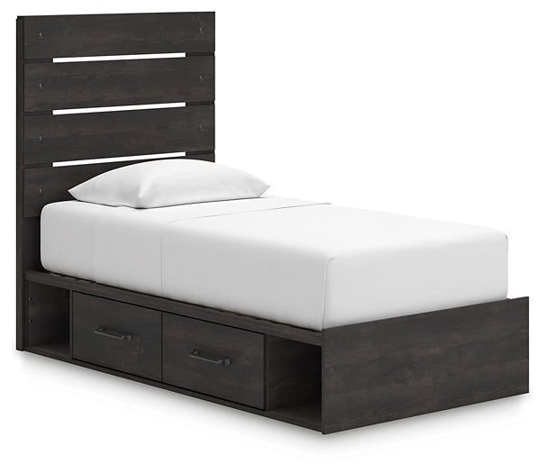 Hollivern Twin Panel Bed with Storage with Mirrored Dresser and Nightstand