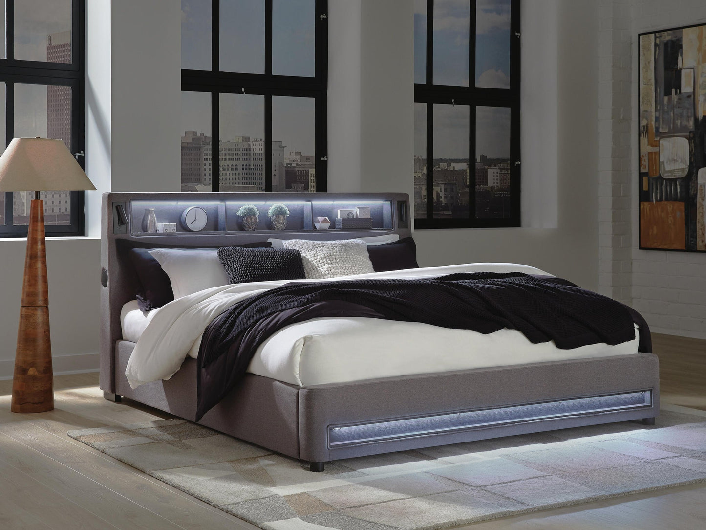 Finigale King Upholstered Bed with Wireless Audio