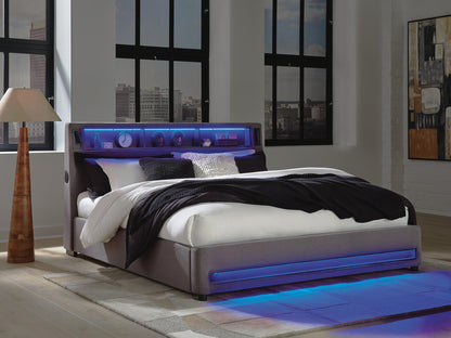 Finigale King Upholstered Bed with Wireless Audio