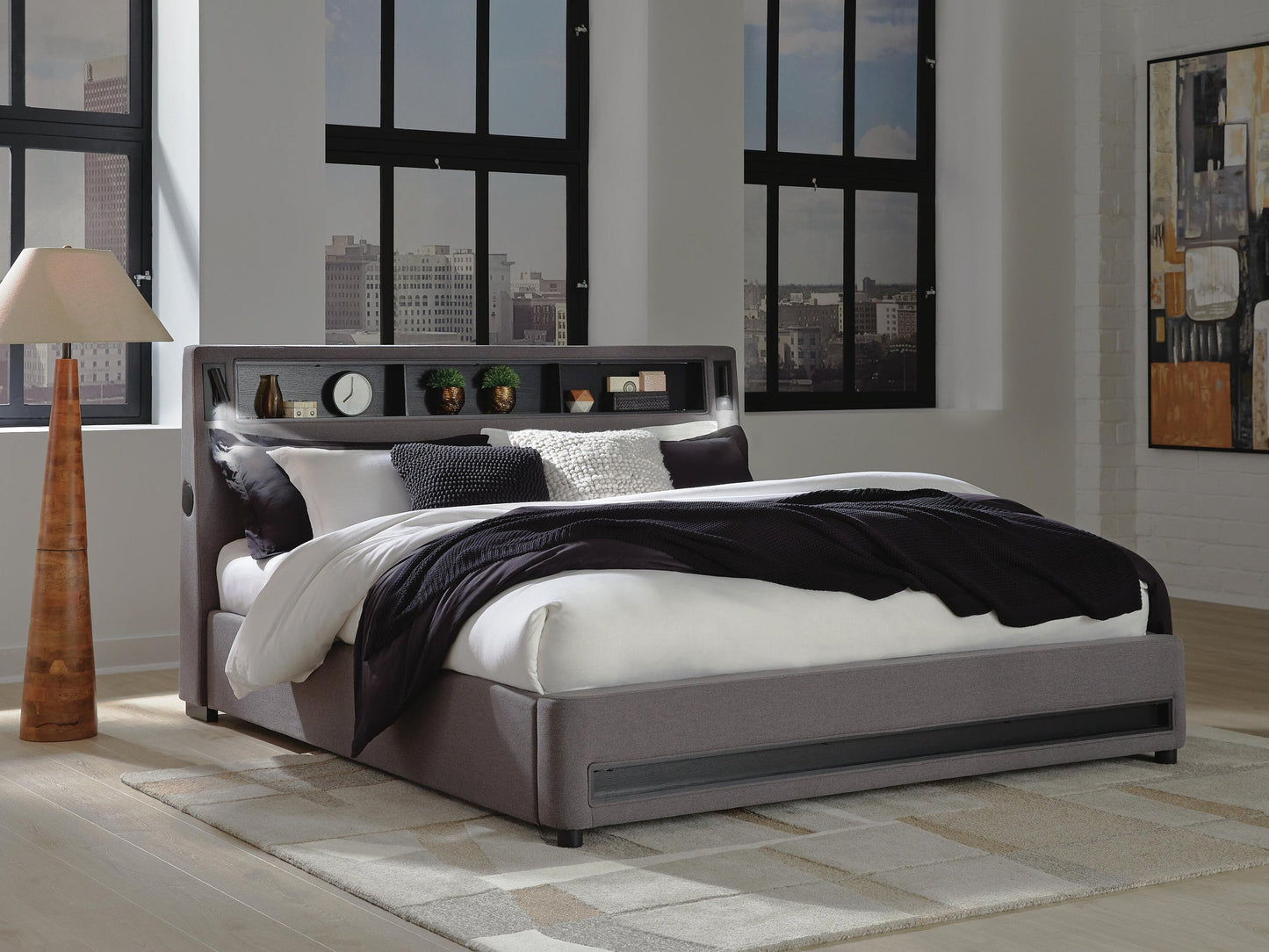 Finigale California King Upholstered Bed with Wireless Audio