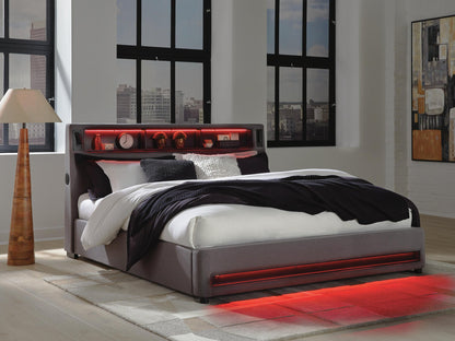 Finigale California King Upholstered Bed with Wireless Audio