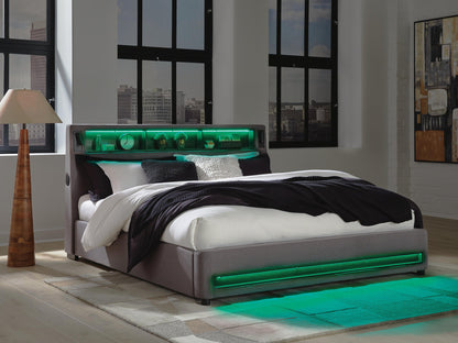 Finigale California King Upholstered Bed with Wireless Audio