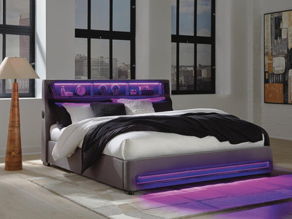 Finigale California King Upholstered Bed with Wireless Audio