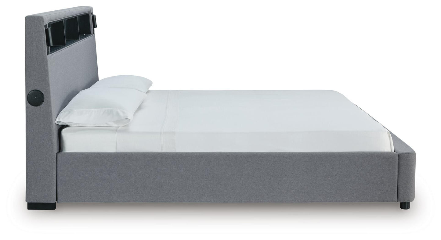 Finigale California King Upholstered Bed with Wireless Audio