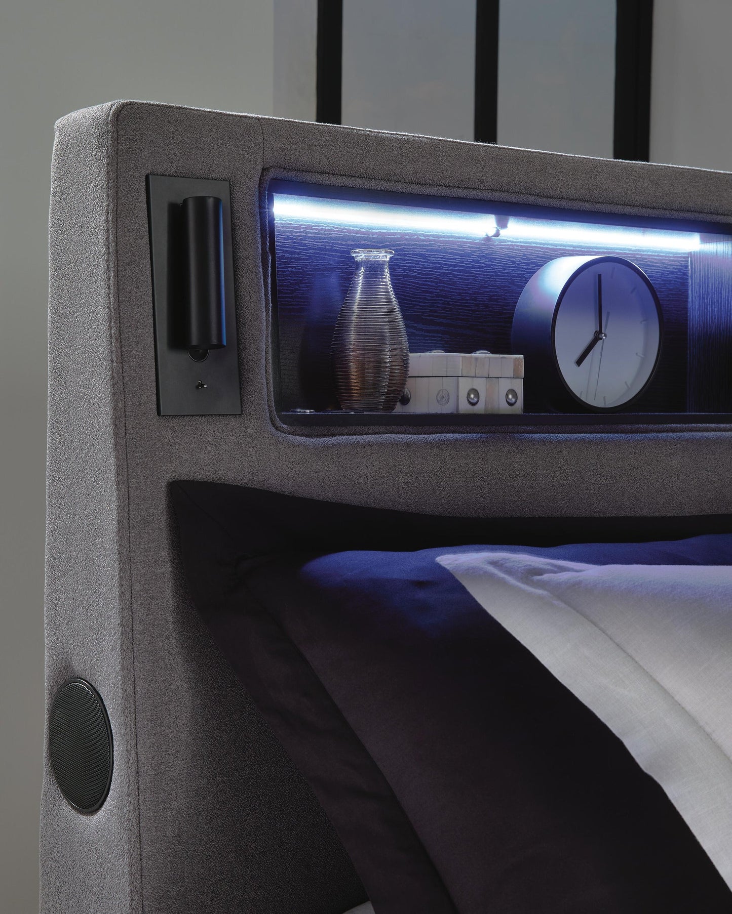 Finigale California King Upholstered Bed with Wireless Audio