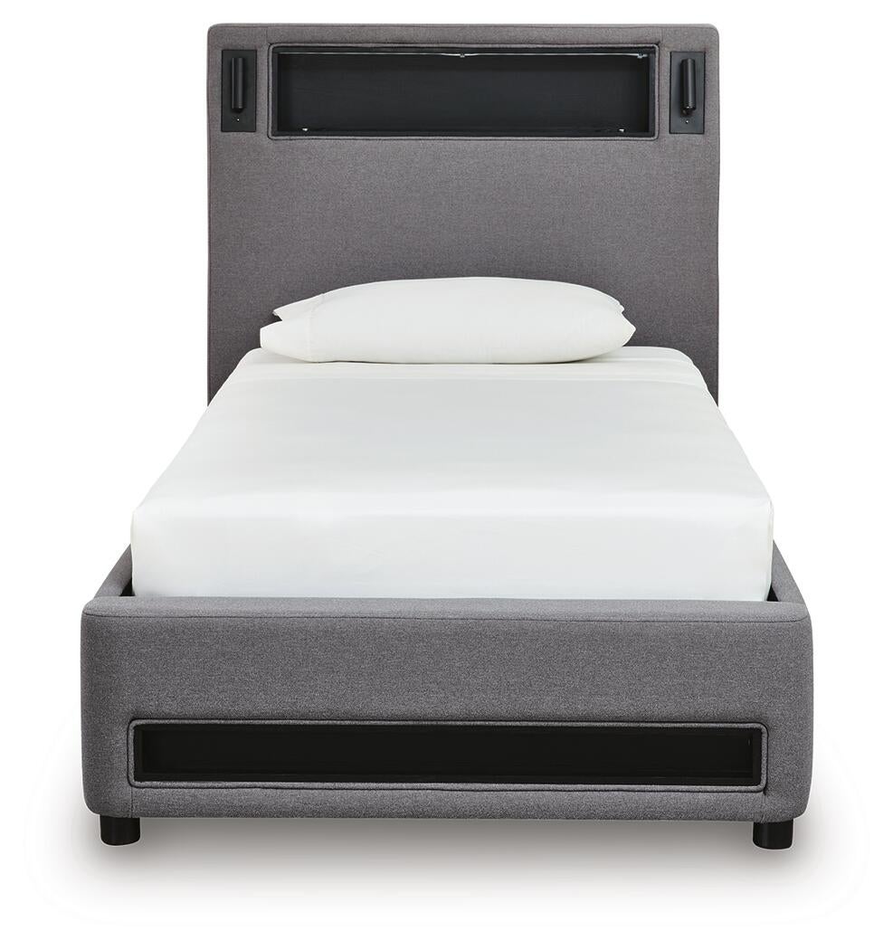 Finigale Twin Upholstered Bed with Wireless Audio