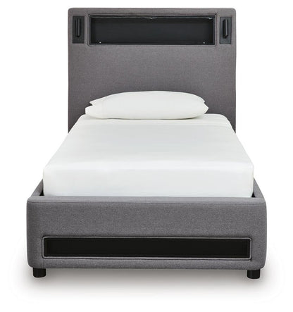 Finigale Twin Upholstered Bed with Wireless Audio