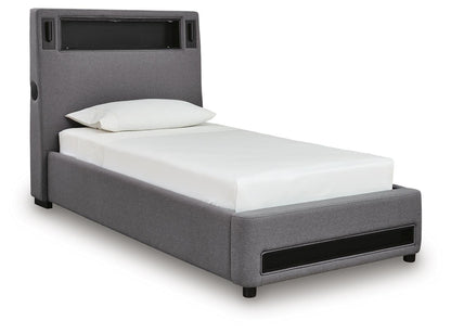 Finigale Twin Upholstered Bed with Wireless Audio
