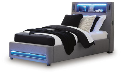 Finigale Twin Upholstered Bed with Wireless Audio