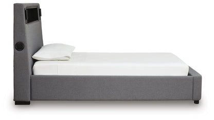 Finigale Twin Upholstered Bed with Wireless Audio