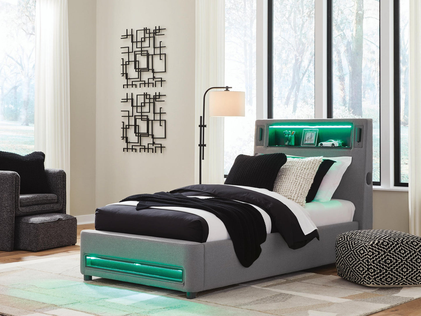 Finigale Twin Upholstered Bed with Wireless Audio