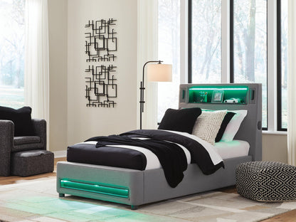 Finigale Twin Upholstered Bed with Wireless Audio