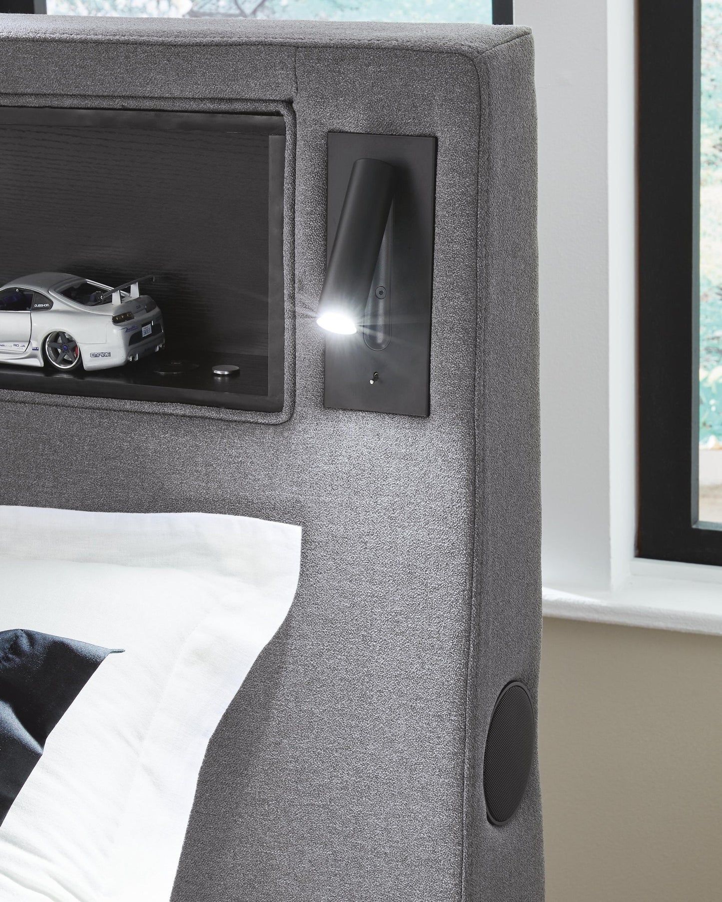 Finigale Twin Upholstered Bed with Wireless Audio