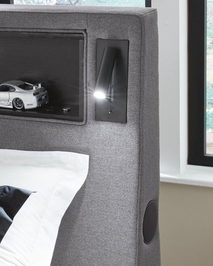 Finigale Twin Upholstered Bed with Wireless Audio