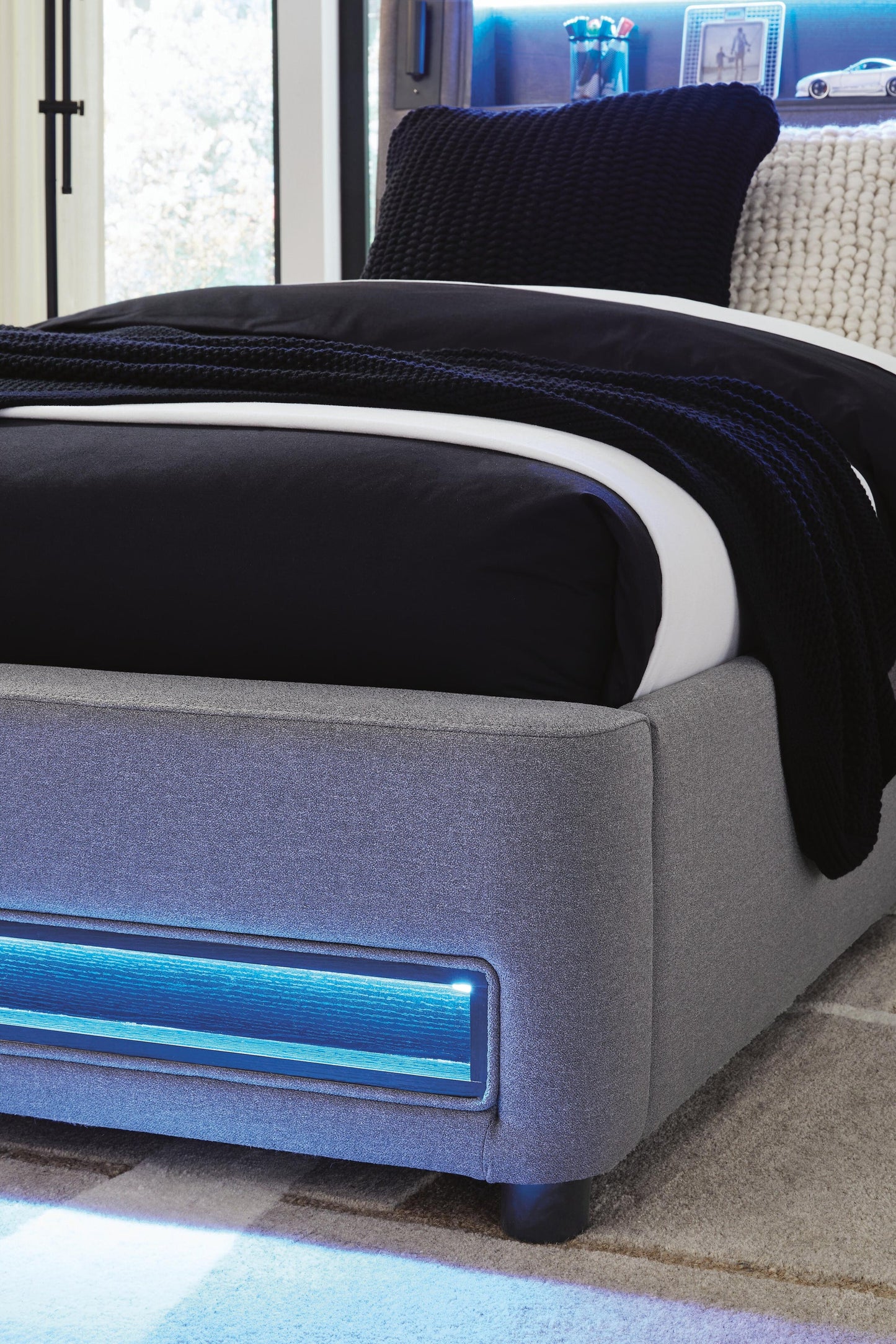 Finigale Twin Upholstered Bed with Wireless Audio