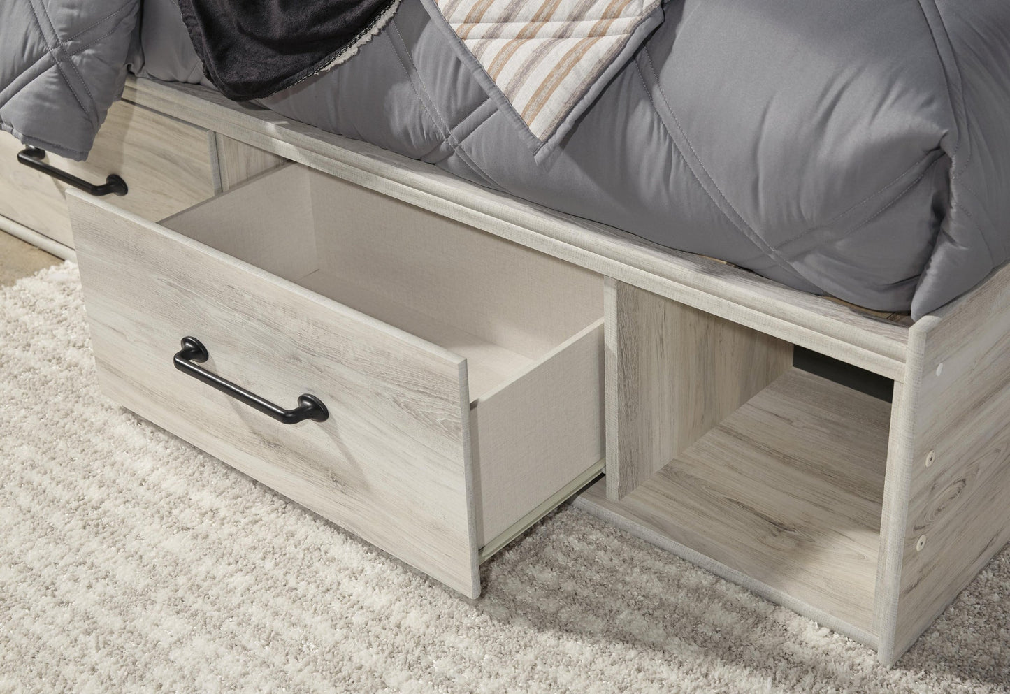 Cambeck Twin Panel Bed with 4 Storage Drawers with Mirrored Dresser, Chest and Nightstand
