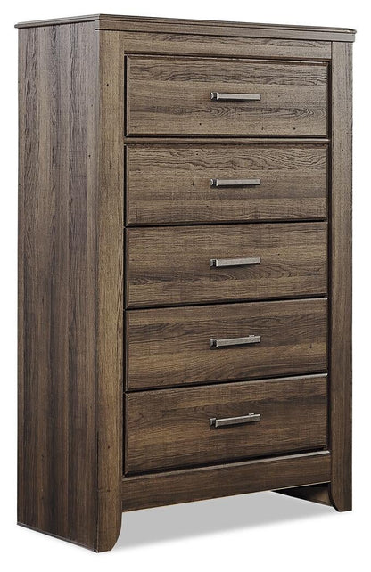 Juararo King Poster Bed with Mirrored Dresser, Chest and Nightstand