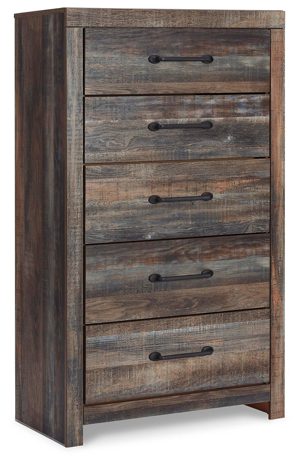 Drystan Queen Panel Bed with 2 Storage Drawers, Dresser, Mirror, Chest and Nightstand