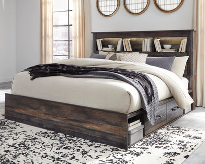 Drystan King Bookcase Bed with 4 Storage Drawers with Mirrored Dresser