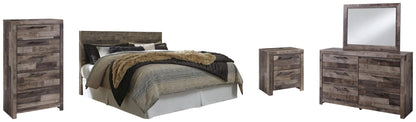 Derekson King Panel Headboard Bed with Mirrored Dresser, Chest and Nightstand