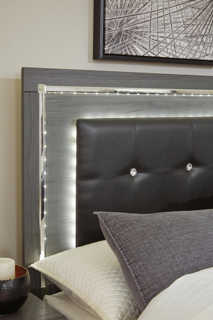Lodanna Full Upholstered Panel Headboard Bed with Mirrored Dresser, Chest and Nightstand