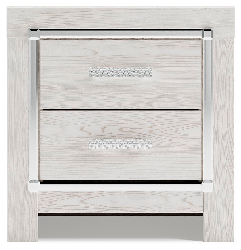Altyra King Upholstered Storage Bed with Mirrored Dresser and Nightstand