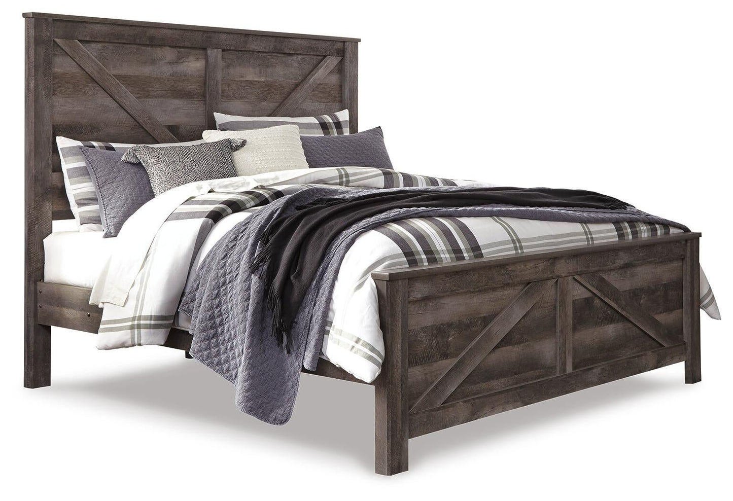 Wynnlow King Crossbuck Panel Bed with Mirrored Dresser, Chest and Nightstand