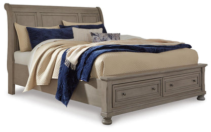 Lettner Queen Sleigh Bed with 2 Storage Drawers with Mirrored Dresser, Chest and Nightstand