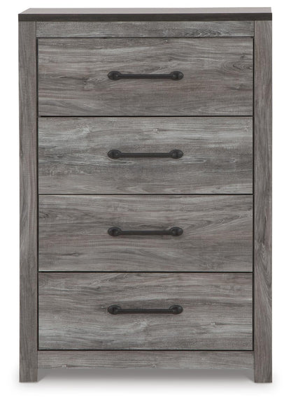 Bronyan King Panel Bed with Mirrored Dresser, Chest and Nightstand