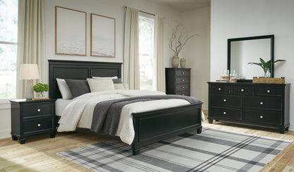 Lanolee Queen Panel Bed with Mirrored Dresser, Chest and Nightstand