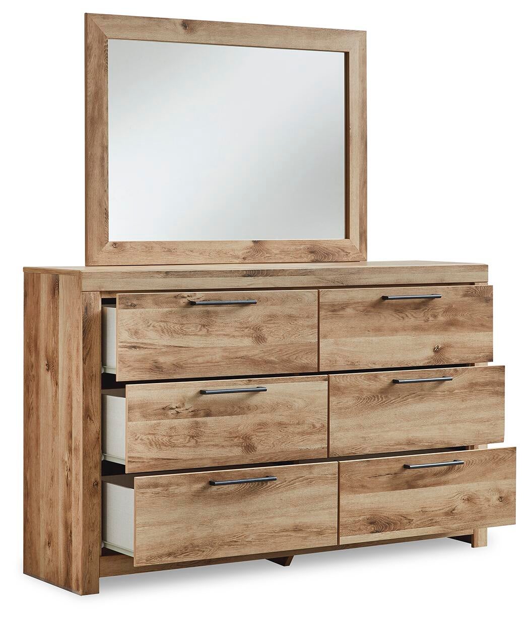Hyanna Queen Panel Storage Bed with 1 Under Bed Storage Drawer, Dresser and Mirror