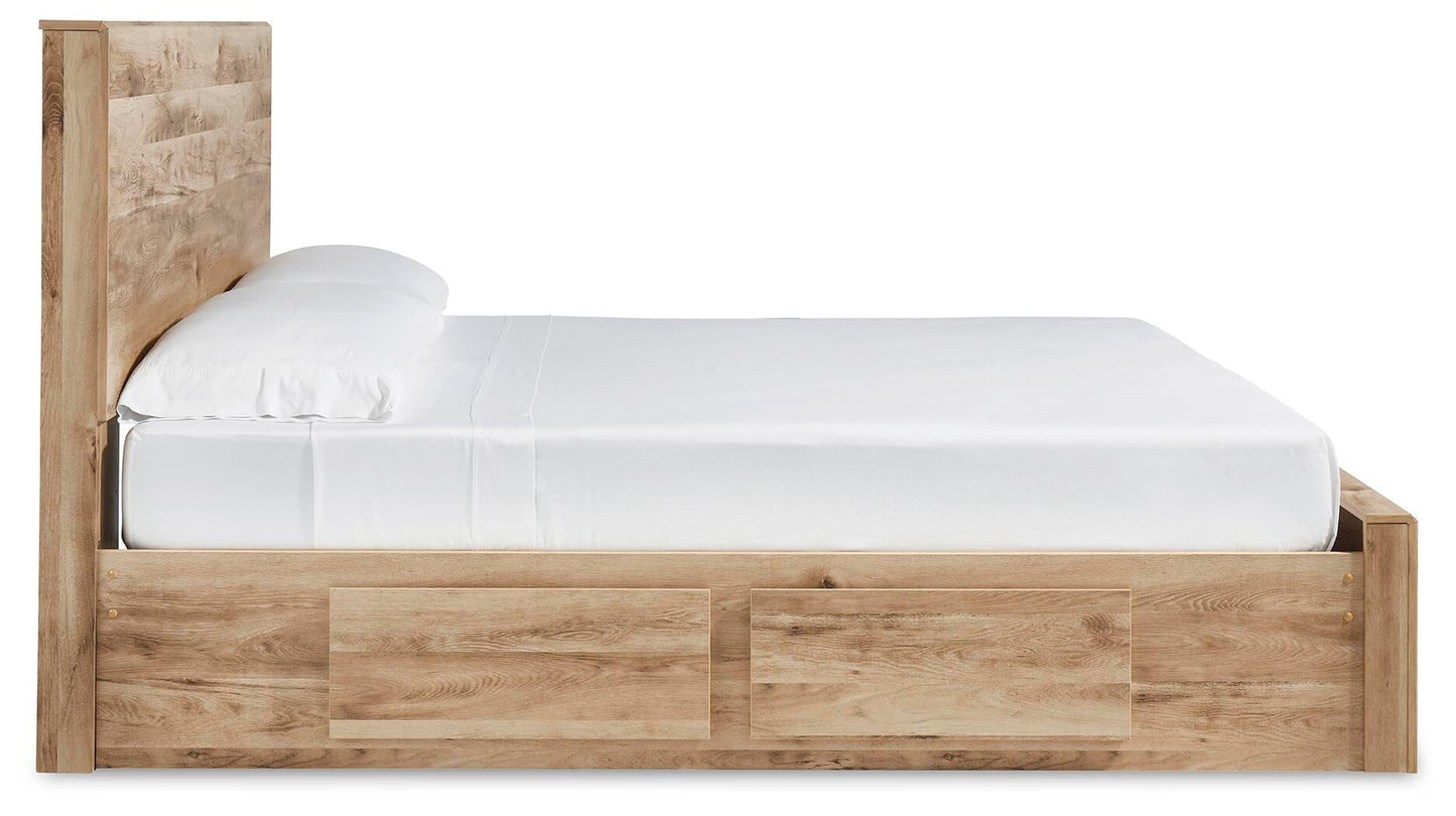 Hyanna Queen Panel Storage Bed with 1 Under Bed Storage Drawer, Dresser and Mirror