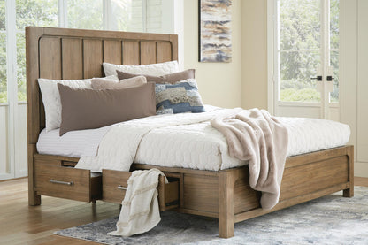 Cabalynn California King Panel Bed with Storage with Mirrored Dresser and Nightstand