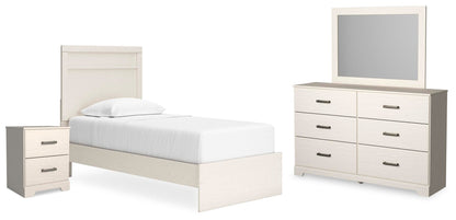 Stelsie Twin Panel Bed with Mirrored Dresser and Nightstand