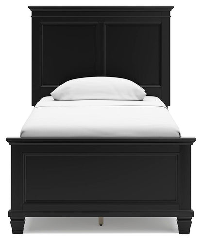 Lanolee Twin Panel Bed with Mirrored Dresser, Chest and Nightstand