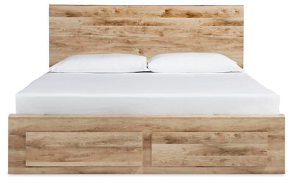 Hyanna King Panel Storage Bed with 1 Under Bed Storage Drawer, Dresser, Mirror, Chest and Nightstand