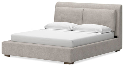 Cabalynn California King Upholstered Bed with Mirrored Dresser and Nightstand
